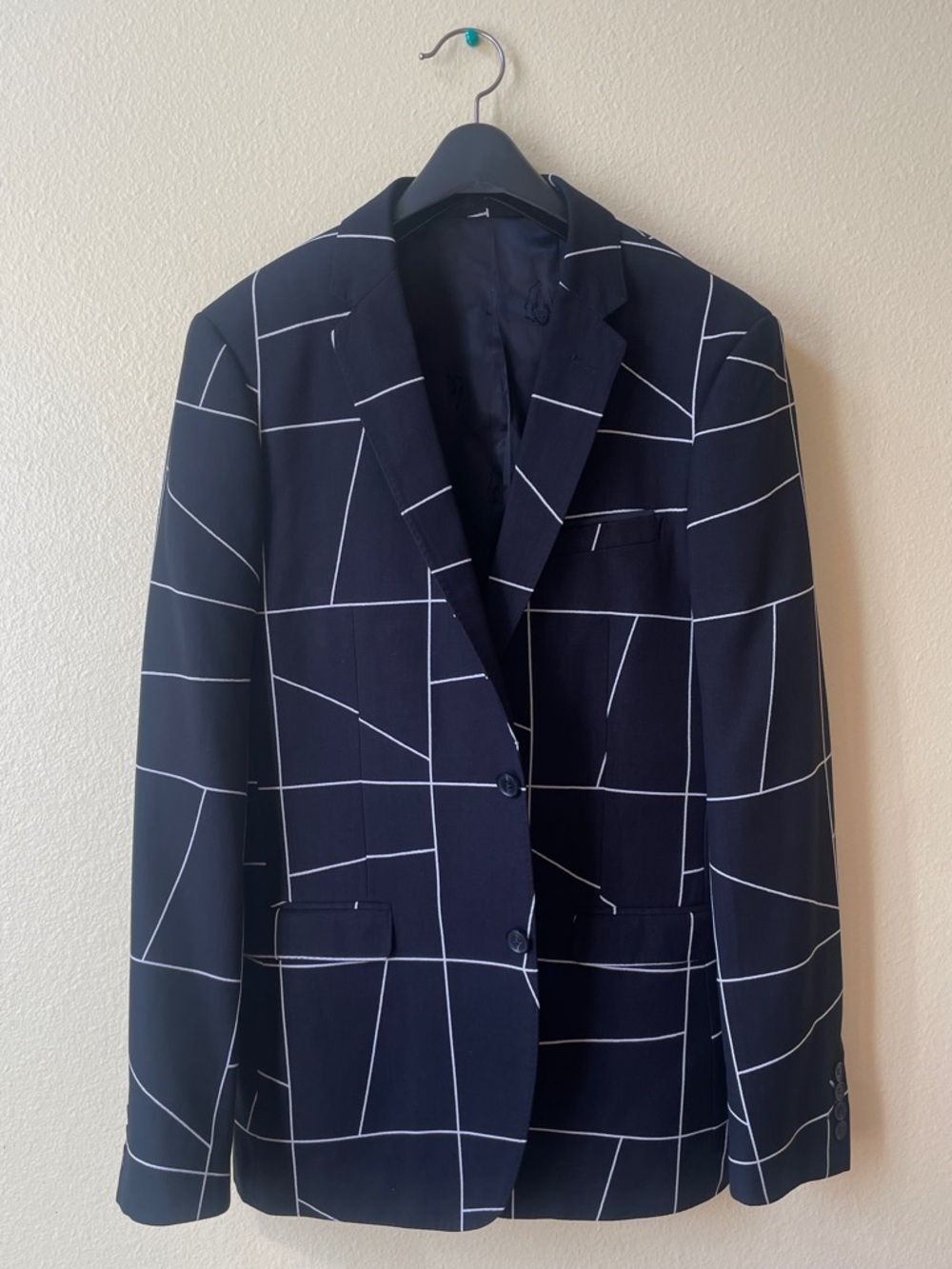 Navy Windowpane Blazer with White Grid